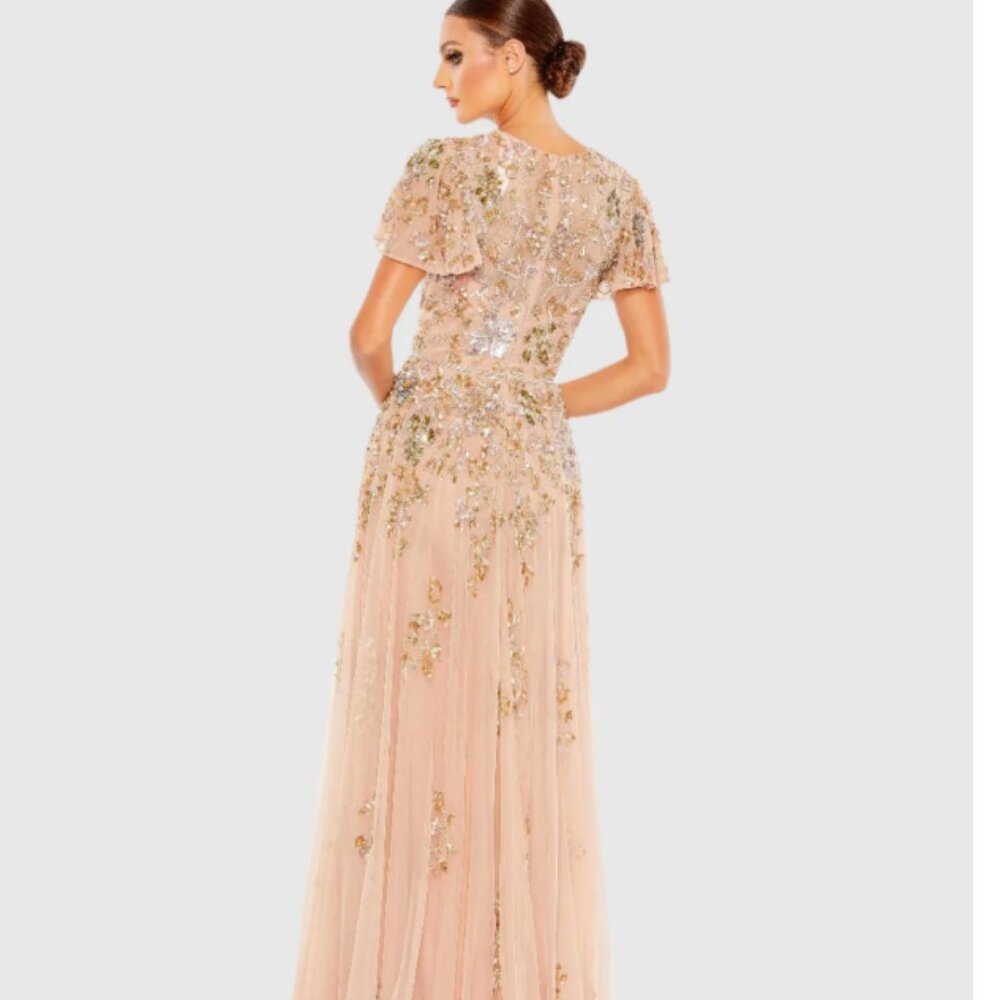 Mac Duggal Pink Embellished Butterfly Sleeve High Neck Gown - Picture 3 of 7